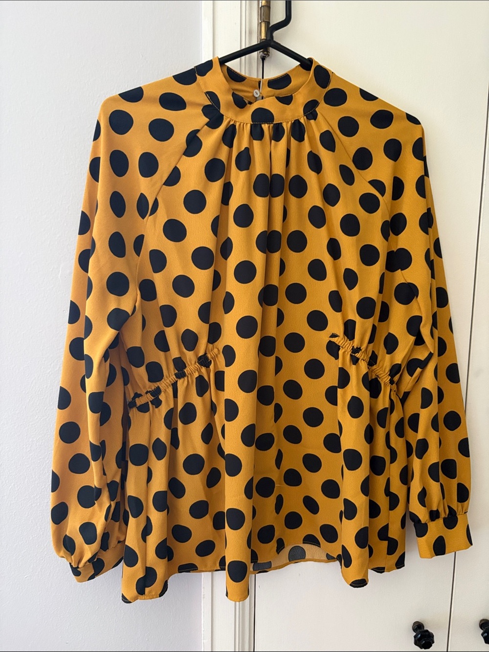 Zara Mustard Yellow and Black Polka Dot Blouse